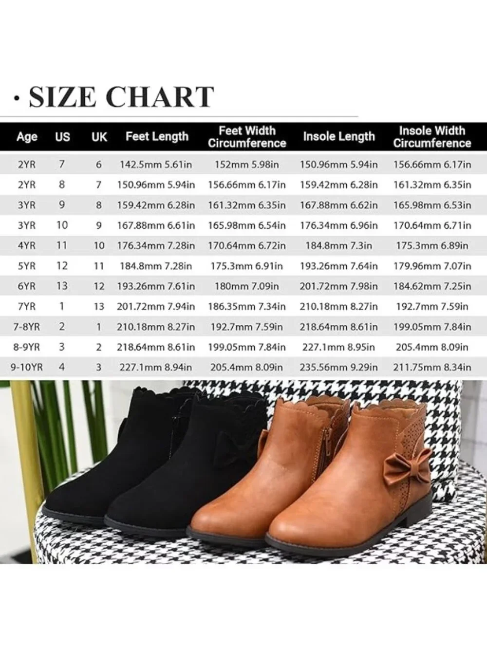 Lselom Girls Size 11 Boots Ankle Black Bow Scalloped Trim Side Zipper Low Heel